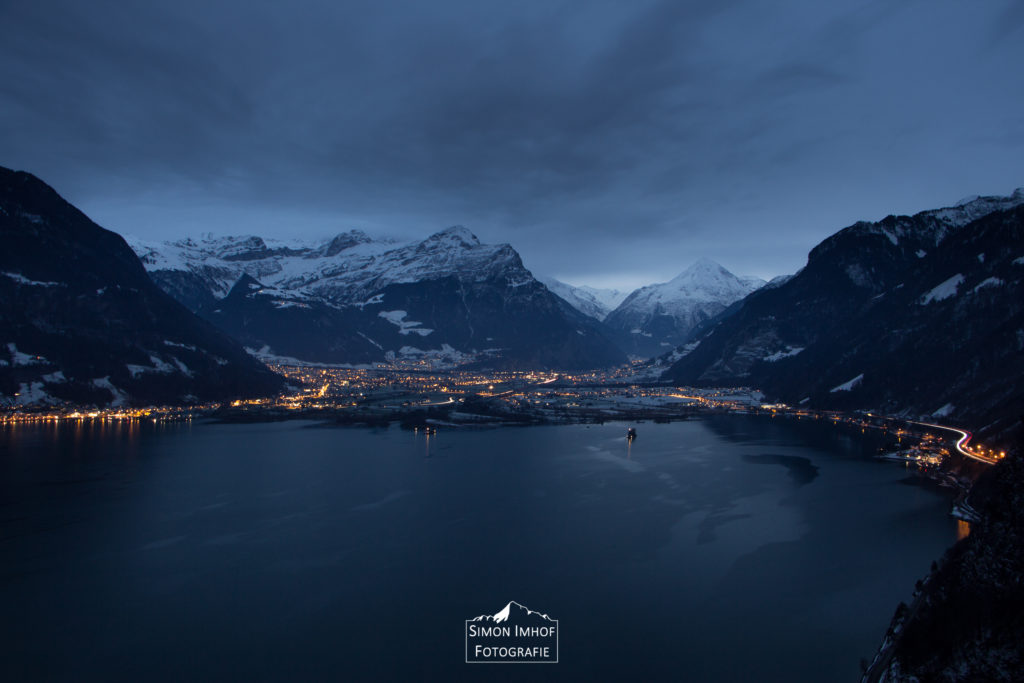 Uri beim Eindunkeln, Reusstal, Altdorf, urnersee, winter